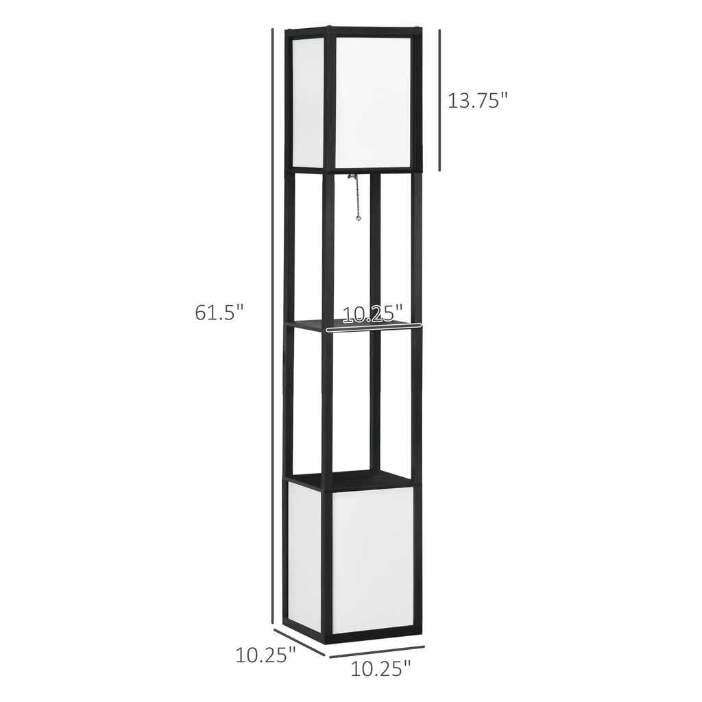 Modern Shelf Floor Lamp With Dual Ambient Light, Standing Lamp Living Room, Bedroom, 10.25"x10.25"x61.5", Black