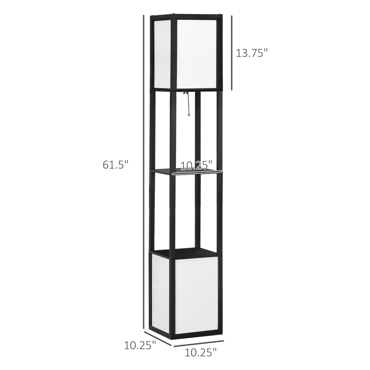 Modern Shelf Floor Lamp With Dual Ambient Light, Standing Lamp Living Room, Bedroom, 10.25"x10.25"x61.5", Black