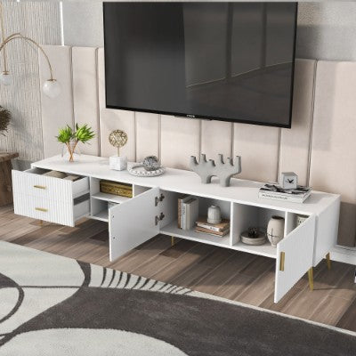 White TV Stand For 75-inch Televisions, Lowboards, TV Boards, TV Cabinet, Entertainment Center, TV Console Table, Modern Entertainment Center, Media Console White
