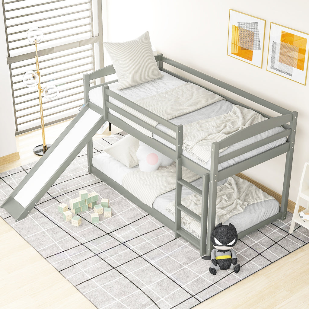 Gray Twin Twin Bunk Bed Convertible Slide Ladder