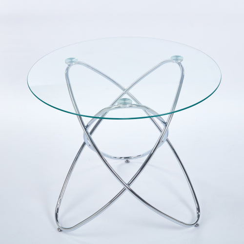 Modern glass table with metal leg