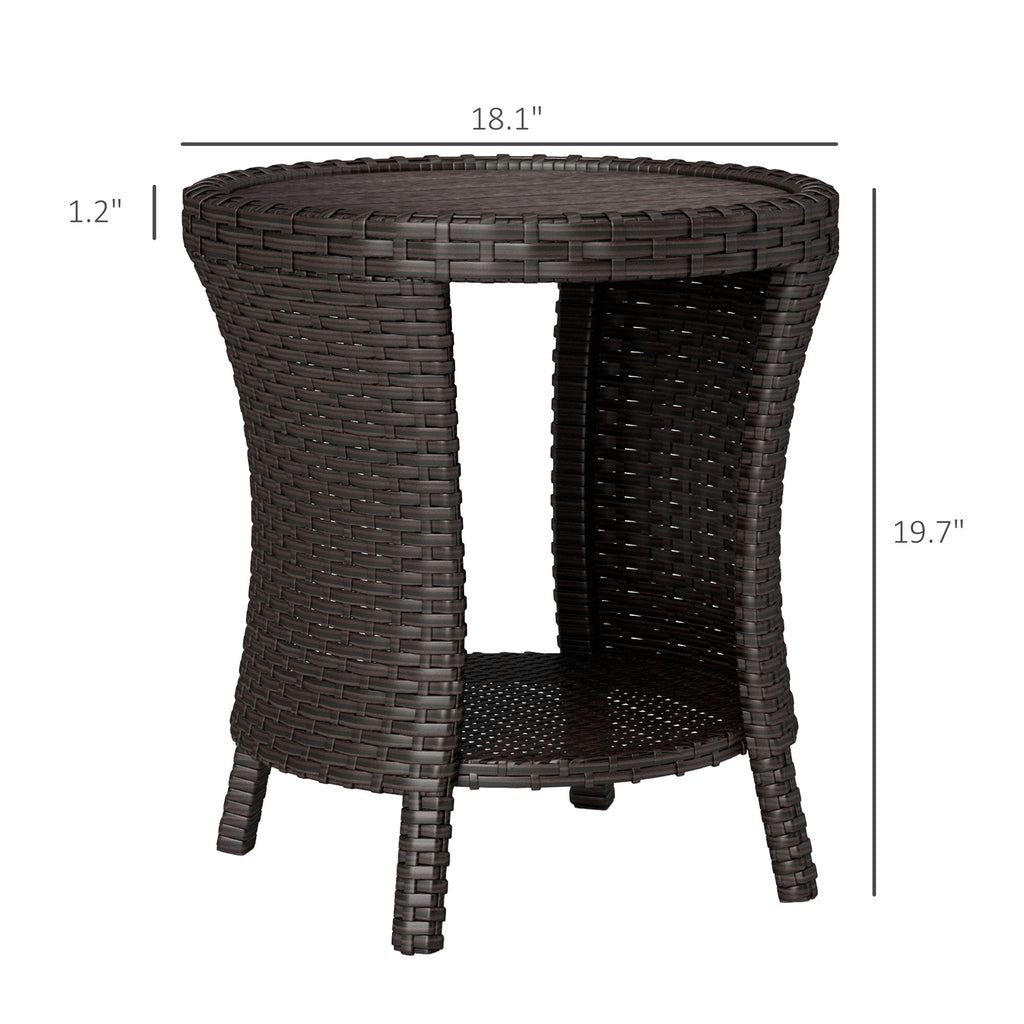 18 Wicker Outdoor Coffee Table, PE Rattan Patio Side Table With 2-Tier Storage, Composite Wood Top, Mixed Brown