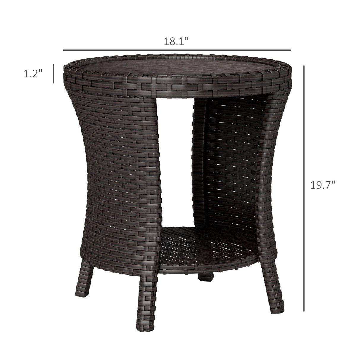 18 Wicker Outdoor Coffee Table, PE Rattan Patio Side Table With 2-Tier Storage, Composite Wood Top, Mixed Brown