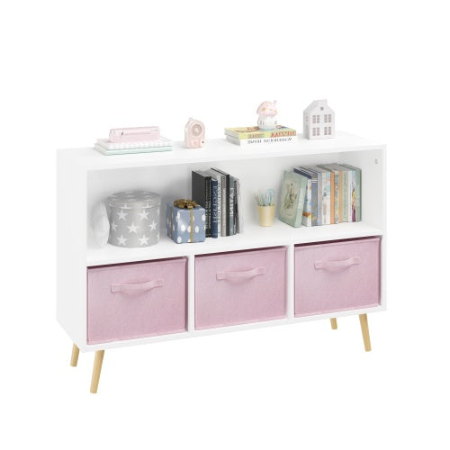Fiberboard Children's Bookshelf With Foldable Fabric Drawers