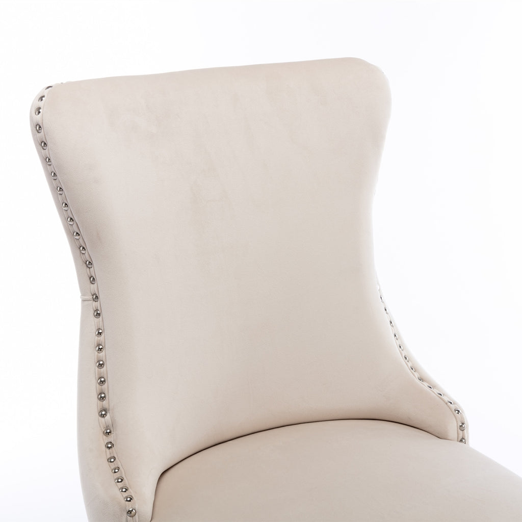 A A Upholstered Wing-Back Chair With Nailhead Trim & Solid Wood Leg
