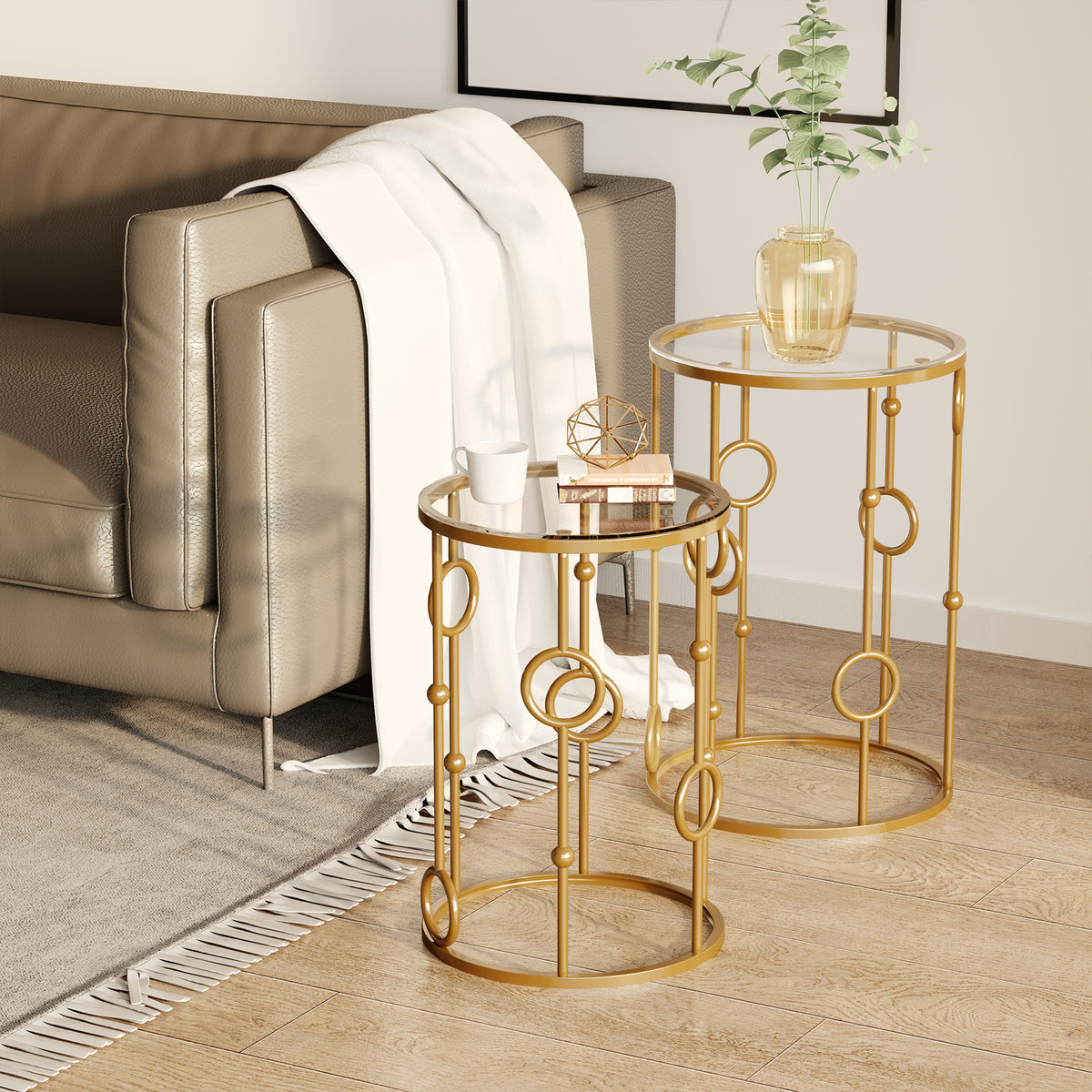 Nesting Round Coffee Table Set Of 2 - Gold Tone