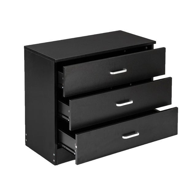 3 Drawers Bedside Table Black