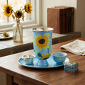 925 Sterling Silver Elegant Hand-Painted Sunflower Design Blue Stainless Steel Cup-Premium Indigo Teacup - Handicraft
