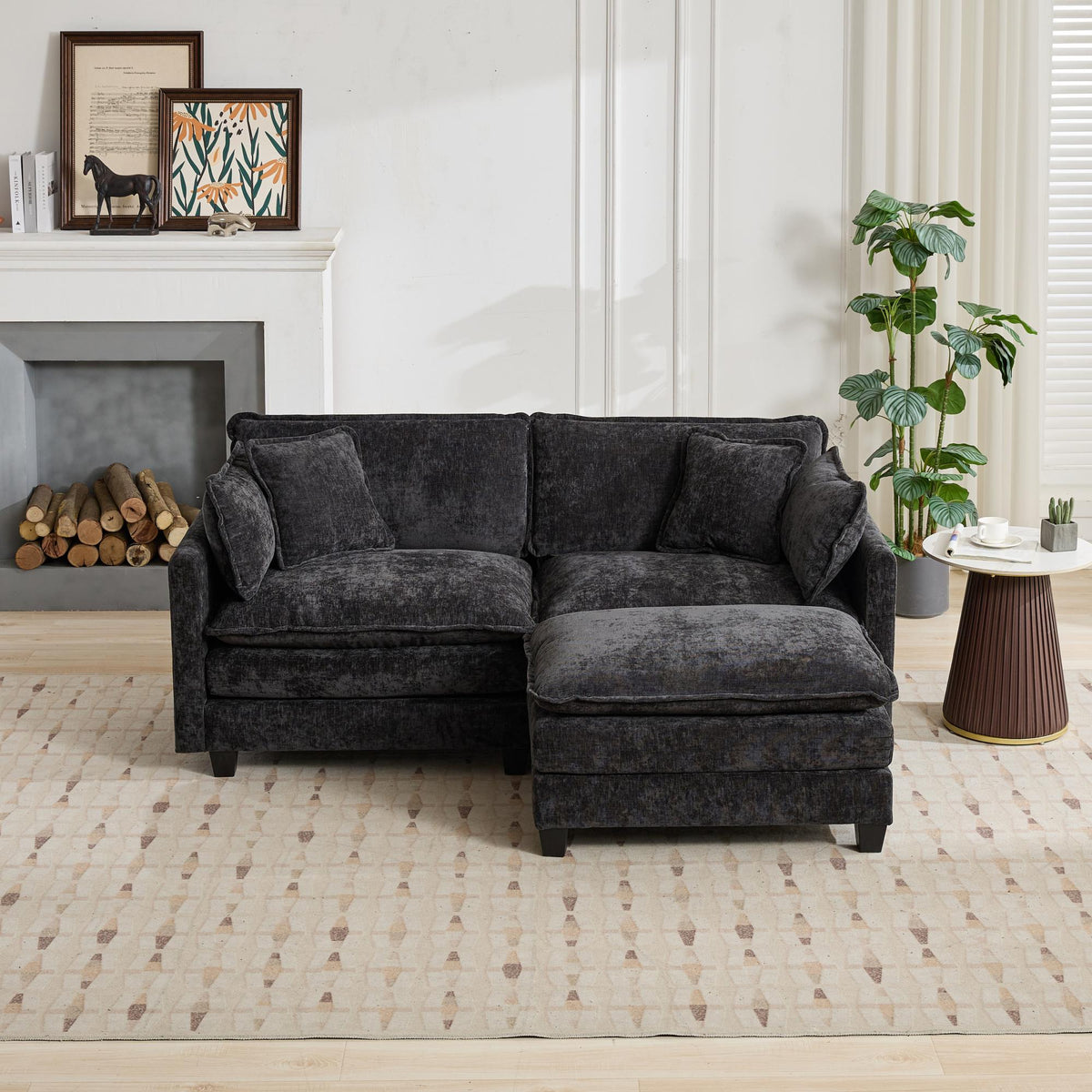 Cloud Sofa Ottoman Only, Modern Sectional Couch, For Living Room Bedroom And Apartment, Comfy Double Layer Upholstered Seat Cushion, Breathable Chenille Fabric, Black