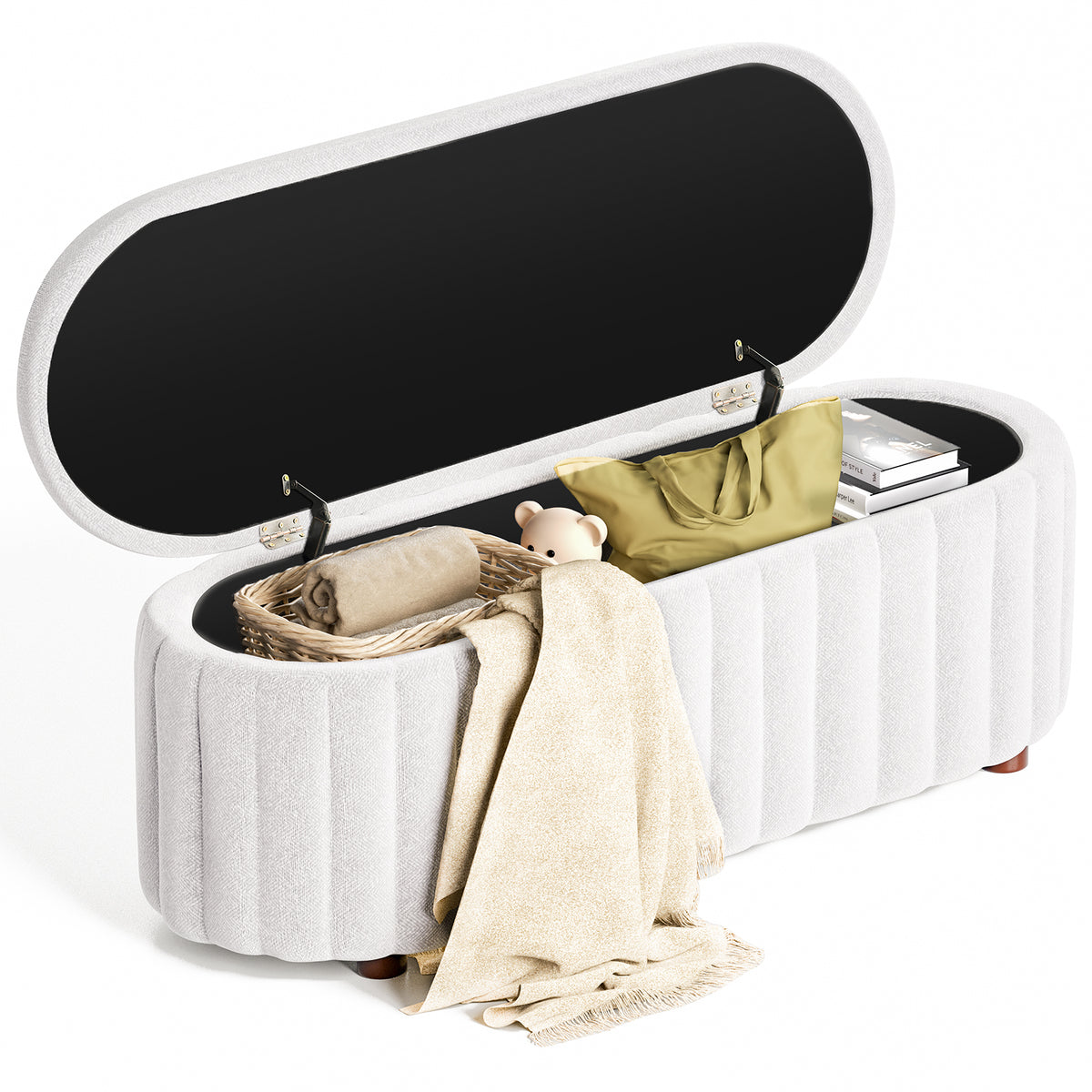 Linen Upholstered Storage Bench