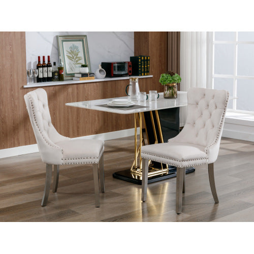 High-end Tufted Solid Wood Contemporary Velvet Upholstered Dining Chair With Chrome Stainless Steel Plating Legs,Nailhead Trim,Set Of 2