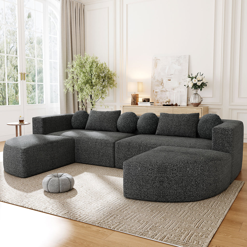 Boneless Couch Modular Sectional Sofa 114.9 Free-combined Sofa Couch Sofa Bed Compression Sofa With Deep Seating And Curved Design For Living Room, Black