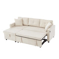 L-Shaped Pull Out Sleep Sofabed, Modern Reversible Sleeper Sectional Sofa, 3 In 1 Convertible Sofa Bed With Storage Chaise, Drop-Down Table, Cup Holders And Charging Ports