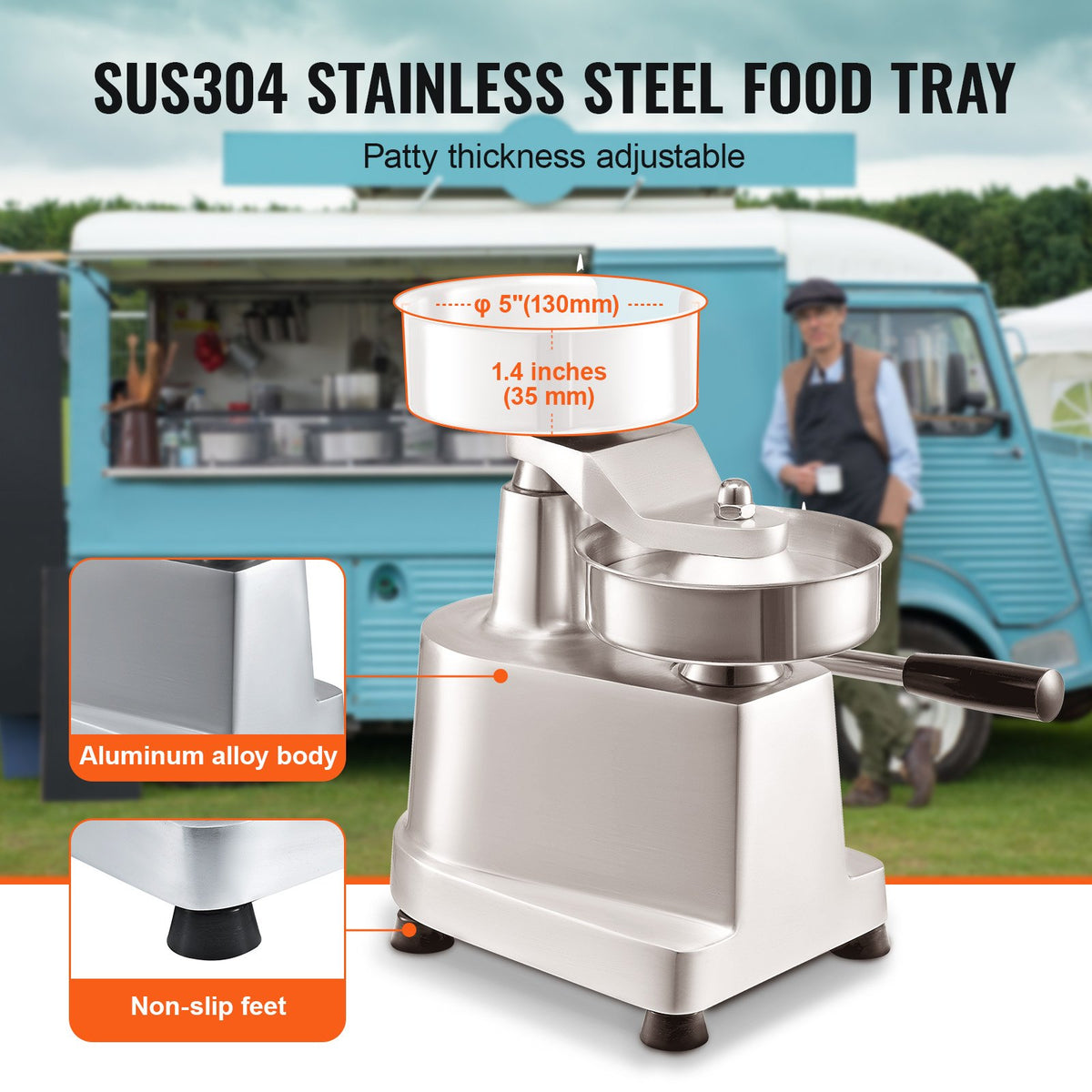 Commercial Burger Patty Maker, 130mm/5inch Hamburger Beef Patty Maker, Heavy Duty Food-Grade Stainless Steel Bowl Burger Press Machine, Kitchen Meat Forming Processor With 1000 Pcs Patty Papers