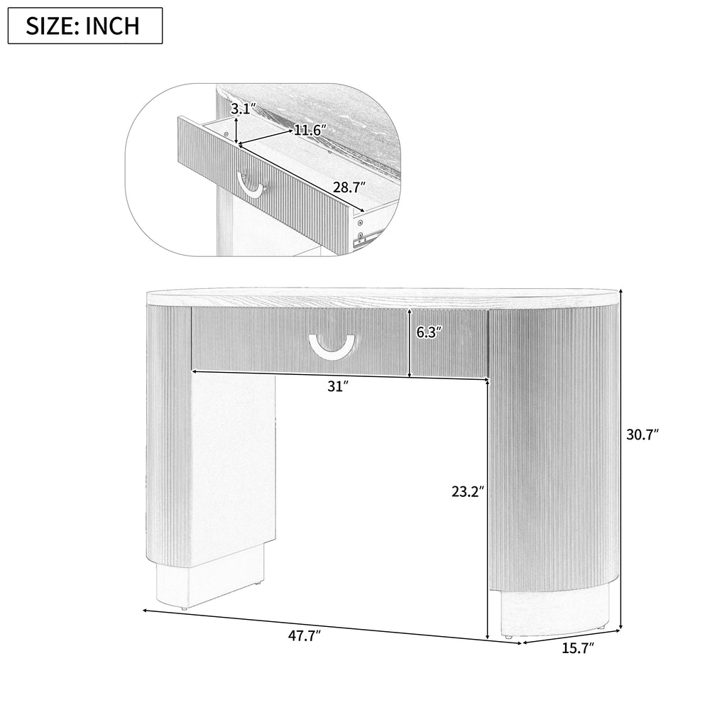 Mirod Modern Console Table With Vertical Ribbed Design, Compact Storage With Functional Drawer