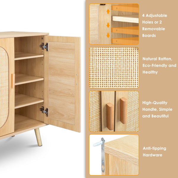 2-door Vertical Cabinet Type With High Stilt Oval Rattan Shoe Cabinet MDF Paste Triamine 68X40X83.5cm Wood Color