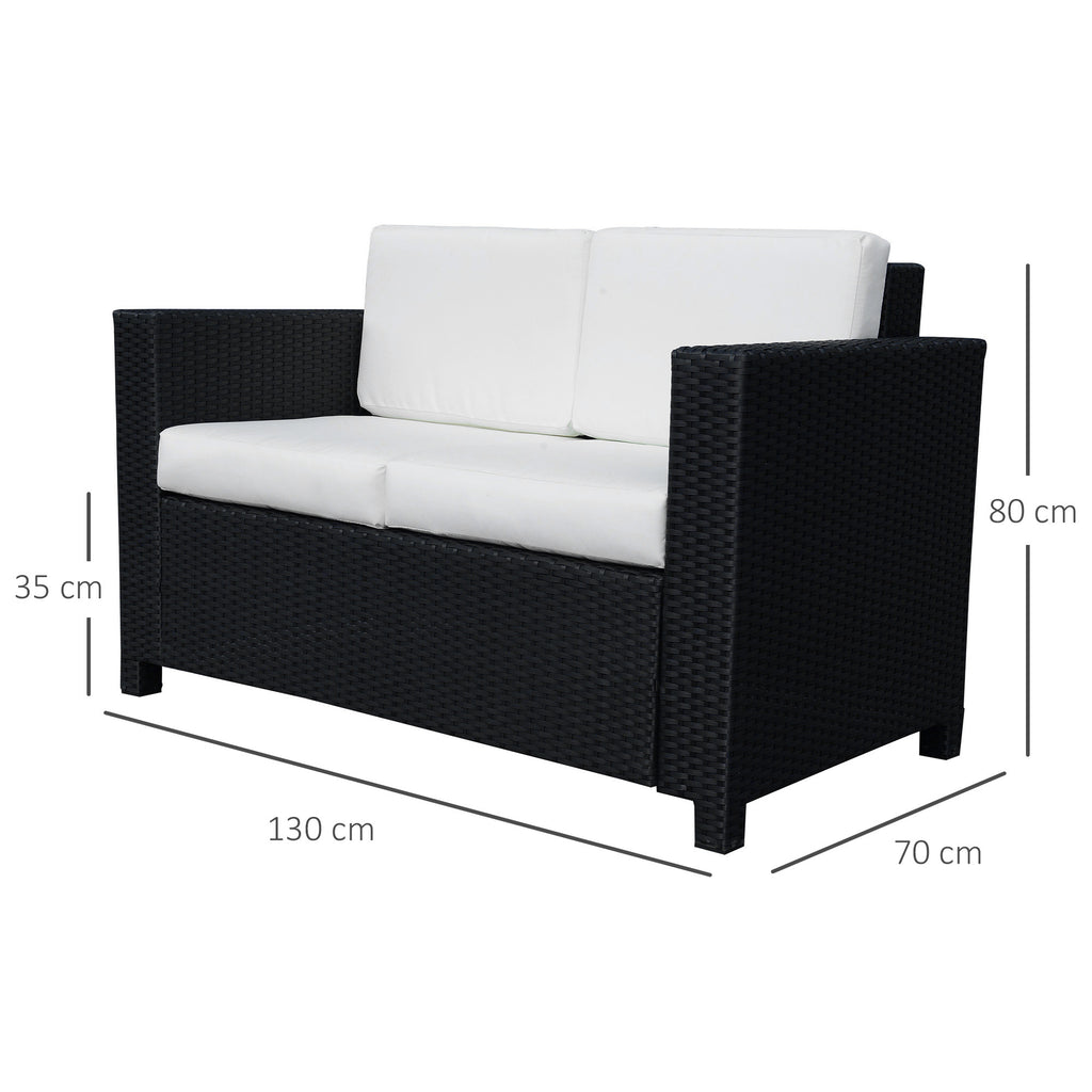 Rattan Sofa, 2 Seater Garden Furniture With Soft Padded Cushion And Armrests, Wicker Garden Loveseat For Patio, Black