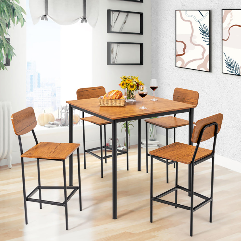 5 Pieces Industrial Dining Table Set With Counter Height Table And 4 Bar Stools