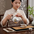 Pure 999 Fine Silver Elegant Handcrafted Silver Teapot Featuring Intricate Floral Engravings and Vibrant Red Finial - Handicraft