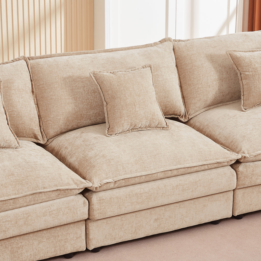 Modular Sectional Sofa, 102 Inch L Shaped Couch Set For Living Room, 3-Seater Comfy Cloud Couches With Movable Ottoman, DIY Combination, Chenille, Coffee