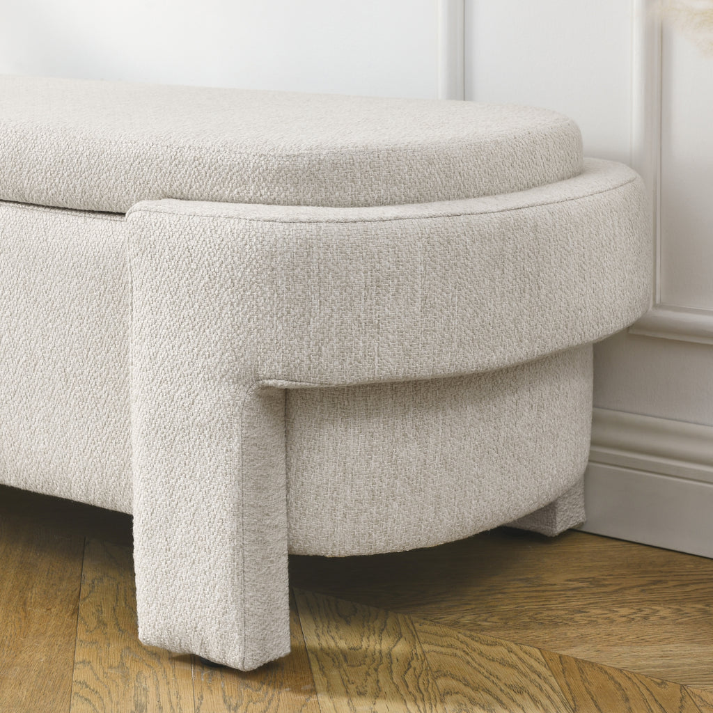 Linen Fabric Bench With Large Storage For Living Room, Entryway, Bedroom