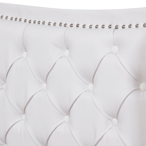 Upholstered Bed 135 X 190cm - Bed With Slatted Frame, 2 Drawers And Headboard With Pull Point Rivets - Wood & Faux Leather - White - Youth Bed Guest Bed