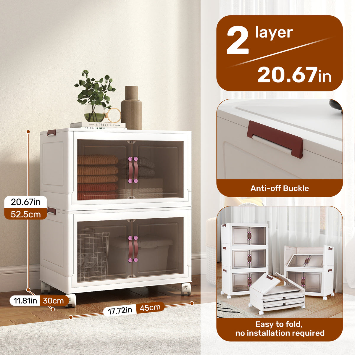 Portable Collapsible Storage Box, Folding Storage Bin - Clear Transparent Design With Lids And Pulley