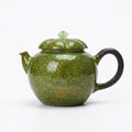 Pure 999 Fine Silver Artistic Hand-Glazed Green Speckled Teapot with Elegant Wooden Handle and Scalloped Lid - Handicraft