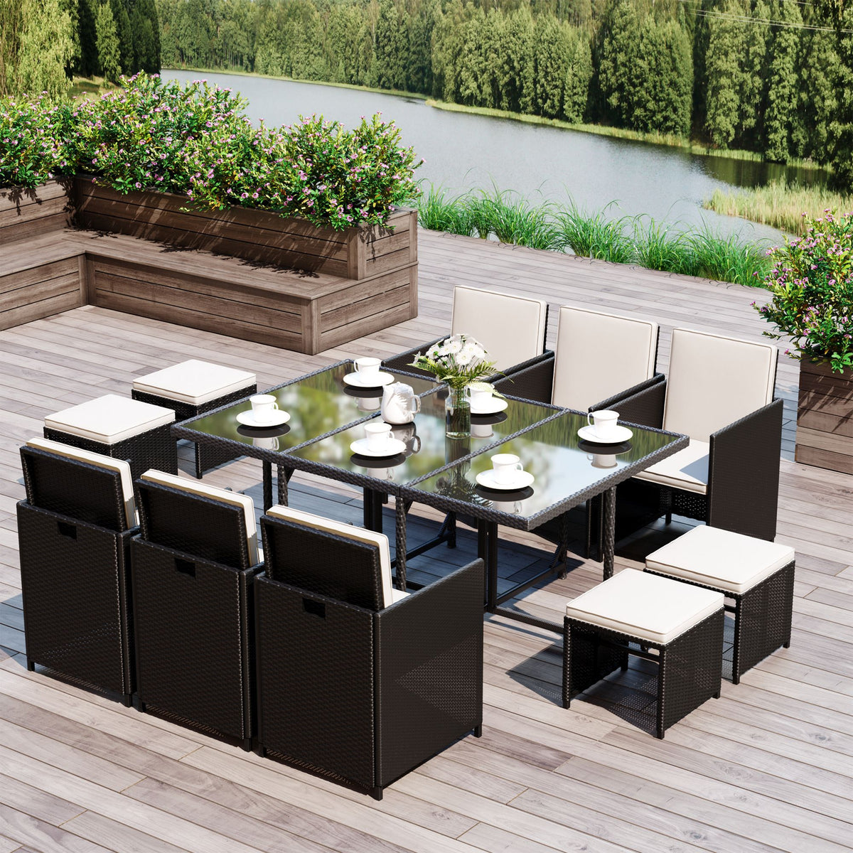 Rattan Garden Furniture Set 6 Seater Cube | Patio Dining Set with Cushions