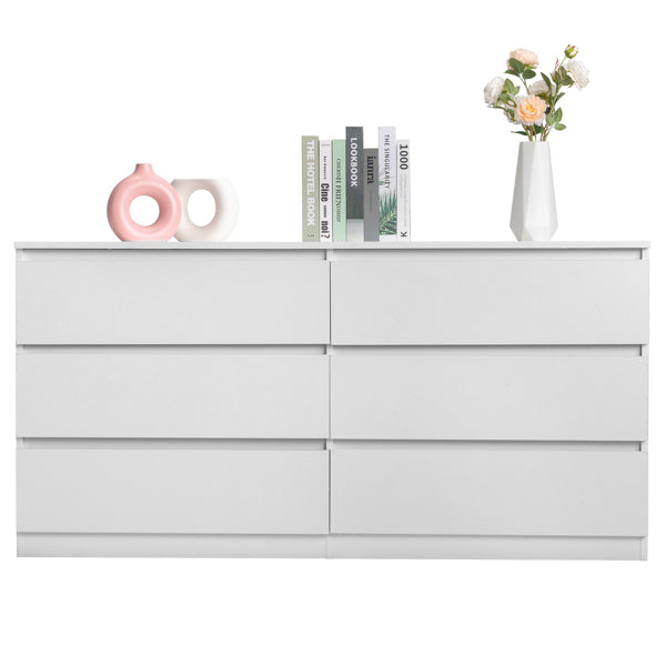 6 Drawer Double Dresser For Bedroom, Wide Storage Cabinet For Living Room Home Entryway, White
