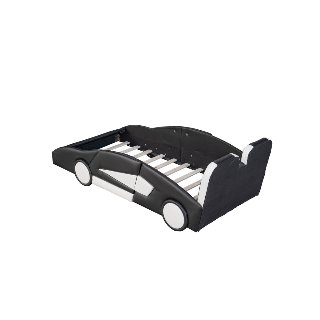 Twin Size Race Car-Shaped Platform Bed With Wheels, Black