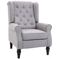 Gray Fabric Tufted Club Accent Chair With Removable Cushion, Wooden Legs