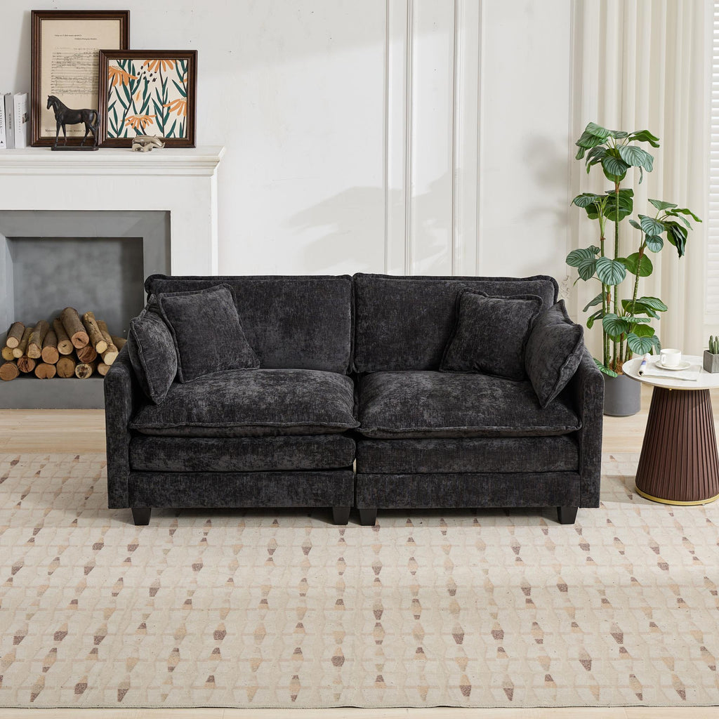 Cloud Sofa LoveSeat Ottoman Is Not Included, Modern Sectional Couch, For Living Room Bedroom And Apartment, Comfy Double Layer Upholstered Seat Cushion, Breathable Chenille Fabric, Black,SW5012BK