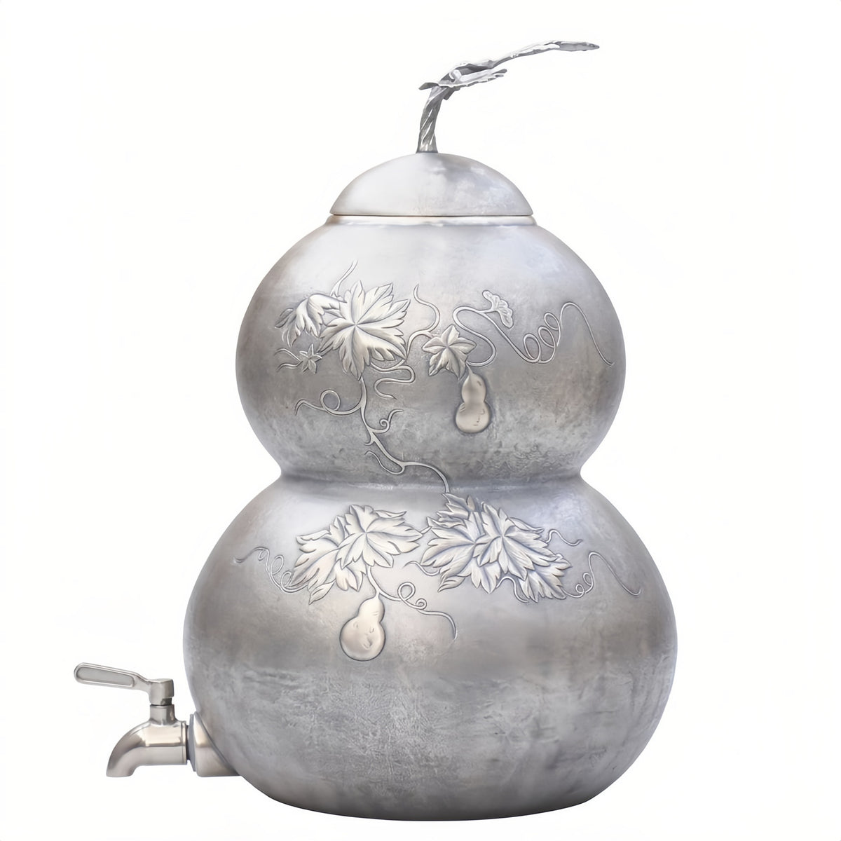 Pure 999 Fine Silver Elegant  Gourd-Shaped Vessel with Intricate Leaf and Vine Motifs-Premium gourd - Handicraft