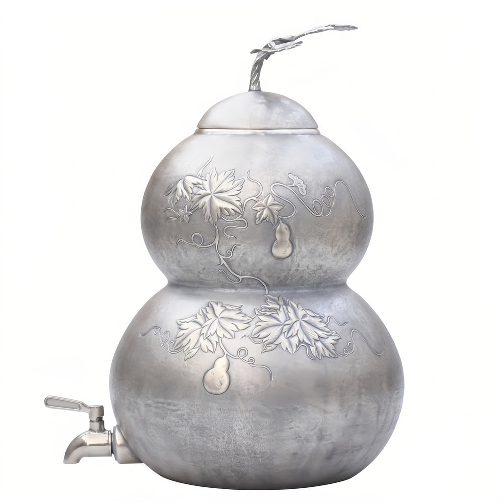 Pure 999 Fine Silver Elegant  Gourd-Shaped Vessel with Intricate Leaf and Vine Motifs-Premium gourd - Handicraft