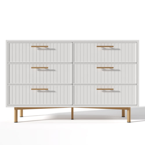 Sideboard Cabinet For Living Room, Chest Of Drawers With 6 Drawers, White, 40D X 120W X 75H CM