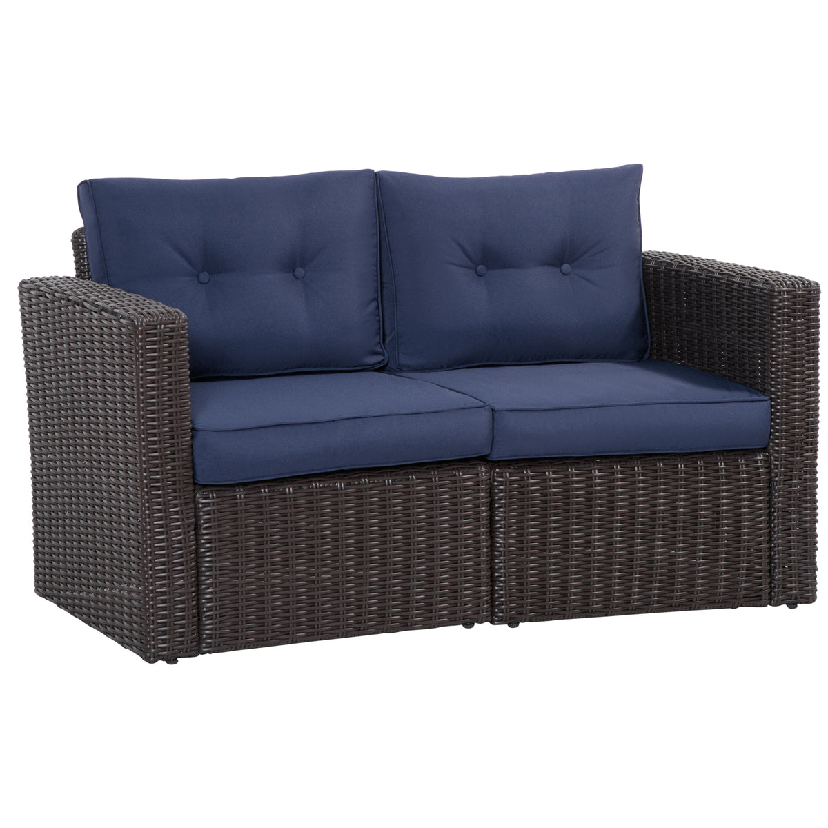 2 Piece Patio Wicker Corner Sofa Set, Outdoor PE Rattan Furniture, with Curved Armrests and Padded Cushions for Balcony, Garden, or Lawn, Dark Blue