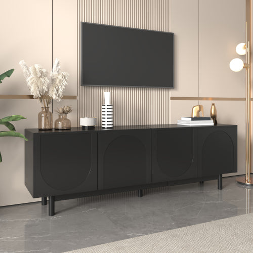 Modern Black TV Cabinet  175 X 38 X 56 Cm, Adjustable Shelves, Lightweight Lowboard TV Furniture In Luxury Style