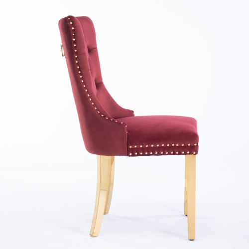High-end Tufted Solid Wood Contemporary Velvet Upholstered Dining Chair With Golden Stainless Steel Plating Legs,Nailhead Trim,Set Of 2