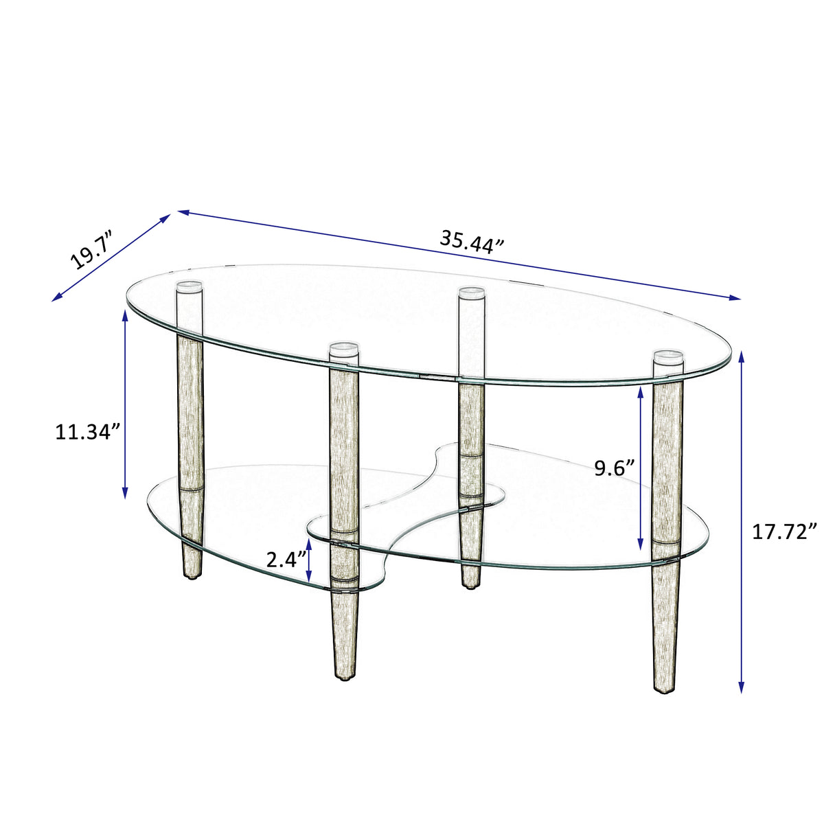 Transparent Oval Glass Coffee Table