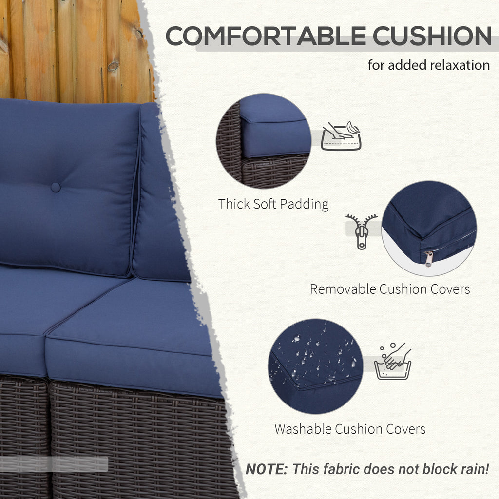 2 Piece Patio Wicker Corner Sofa Set, Outdoor PE Rattan Furniture, with Curved Armrests and Padded Cushions for Balcony, Garden, or Lawn, Dark Blue