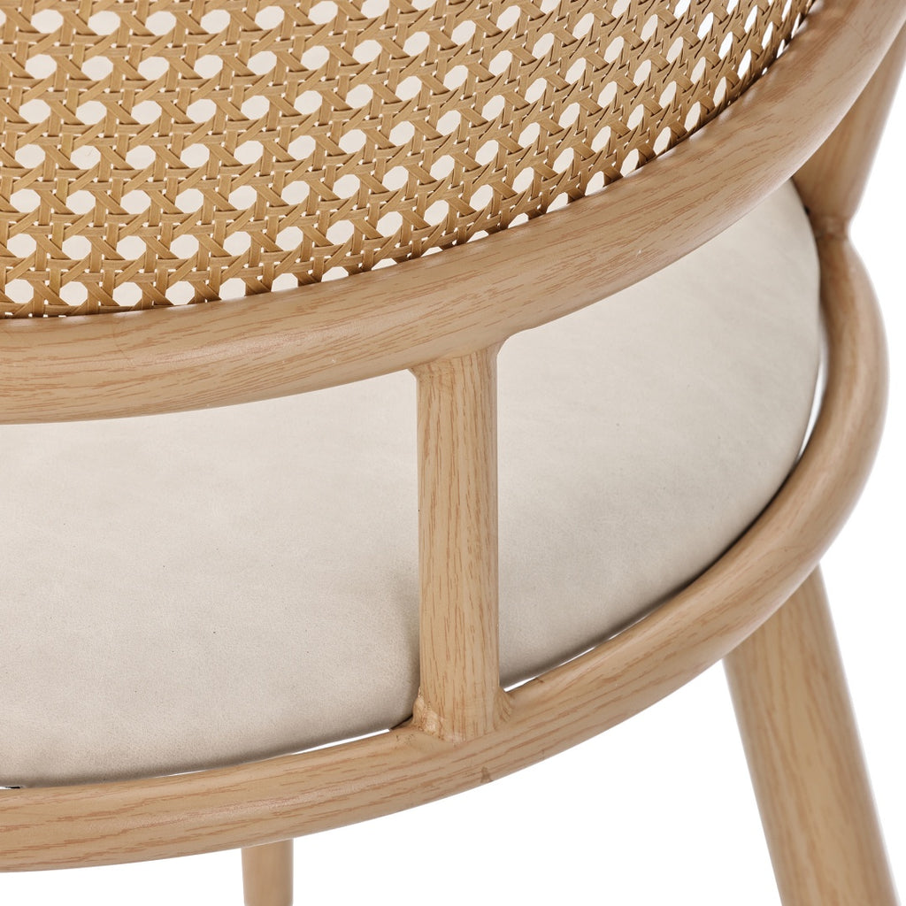 Set Of 4, PU Seat, Rattan Backrest, Bamboo Kitchen Chair With Imitation Rattan Backrest And Retro Side Armchair, Suitable For Home, Restaurant, Living Room, Cafe,beige