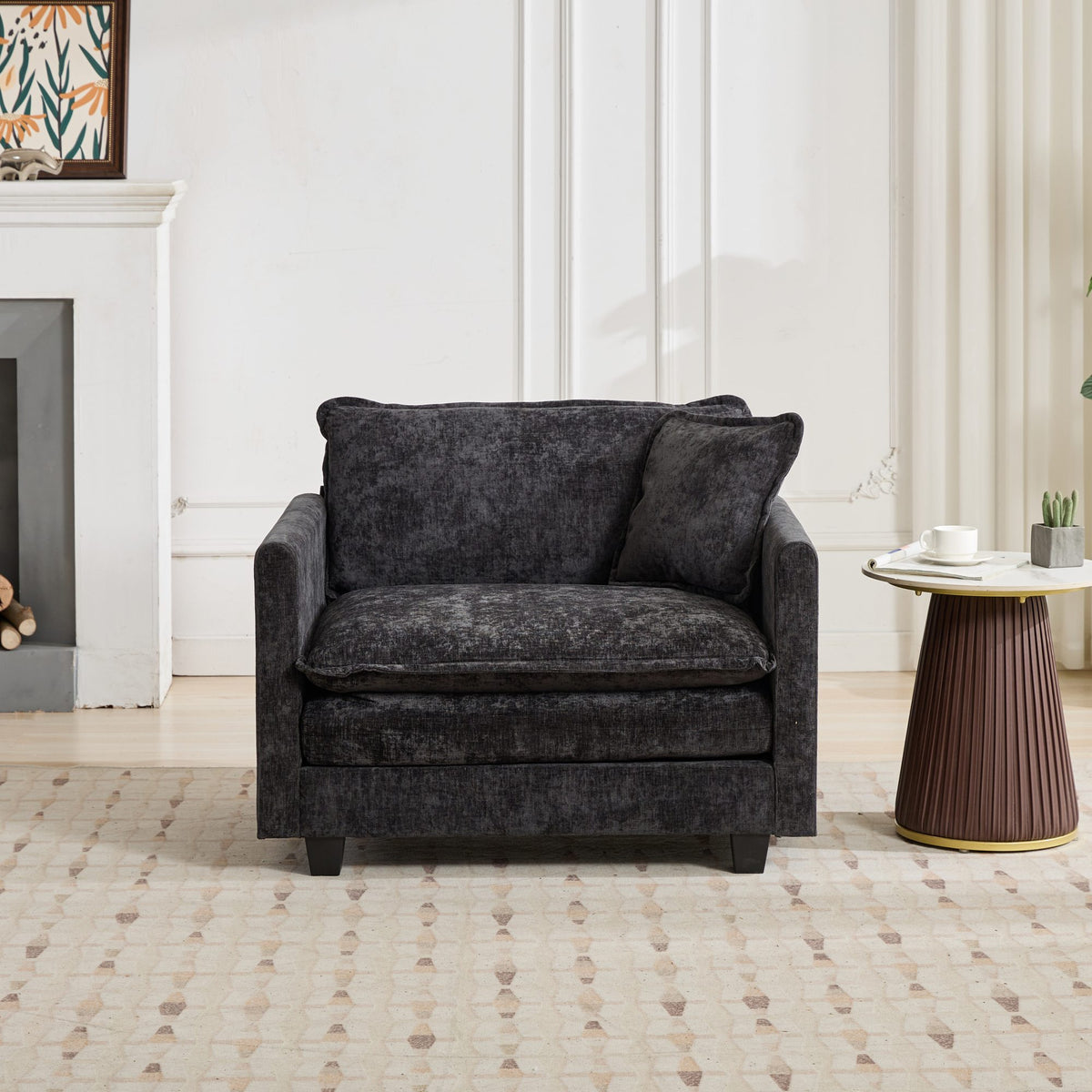 Cloud Sofa Single Seat Ottoman Is Not Included, Modern Sectional Couch, For Living Room Bedroom And Apartment, Comfy Double Layer Upholstered Seat Cushion, Breathable Chenille Fabric, Black