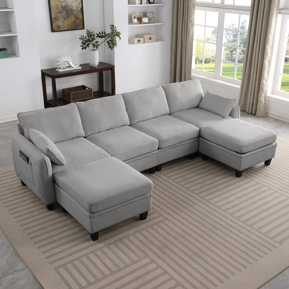 109 Inch Gray Chenille Modular Sectional Sofa,  L-Shaped Cloud Couch With Storage Ottoman, DIY Combination For Living Room