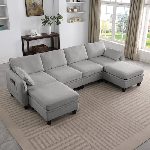 109 Inch Gray Chenille Modular Sectional Sofa,  L-Shaped Cloud Couch With Storage Ottoman, DIY Combination For Living Room