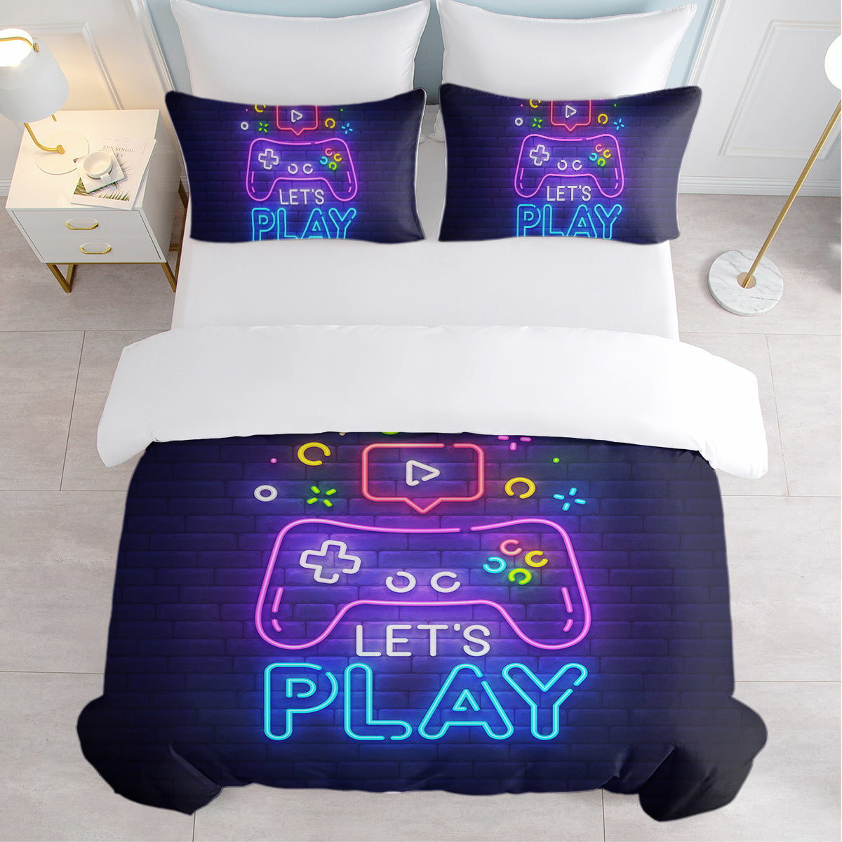Gaming Duvet Cover Set Twin Full Queen King Size Video Game Controller Bedding Set, Boys Video Games Comforter Cover With 2 Pillow Shams, Bed Set For Boys Girls Bedroom Decor