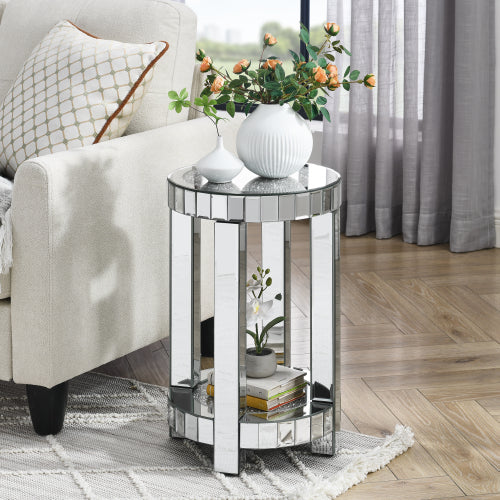 Crystal Inlaid Mirror Round Table
