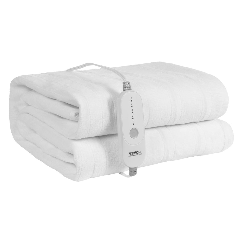 Heated Mattress Pad, 60 X 80 In, Queen Electric Bed Warmer With 1-5 Heat Settings Control, 10-Hour Auto Shut Off, Machine-Wash Breathable Coral Fleece Heating Electric Mattress Sheets, White