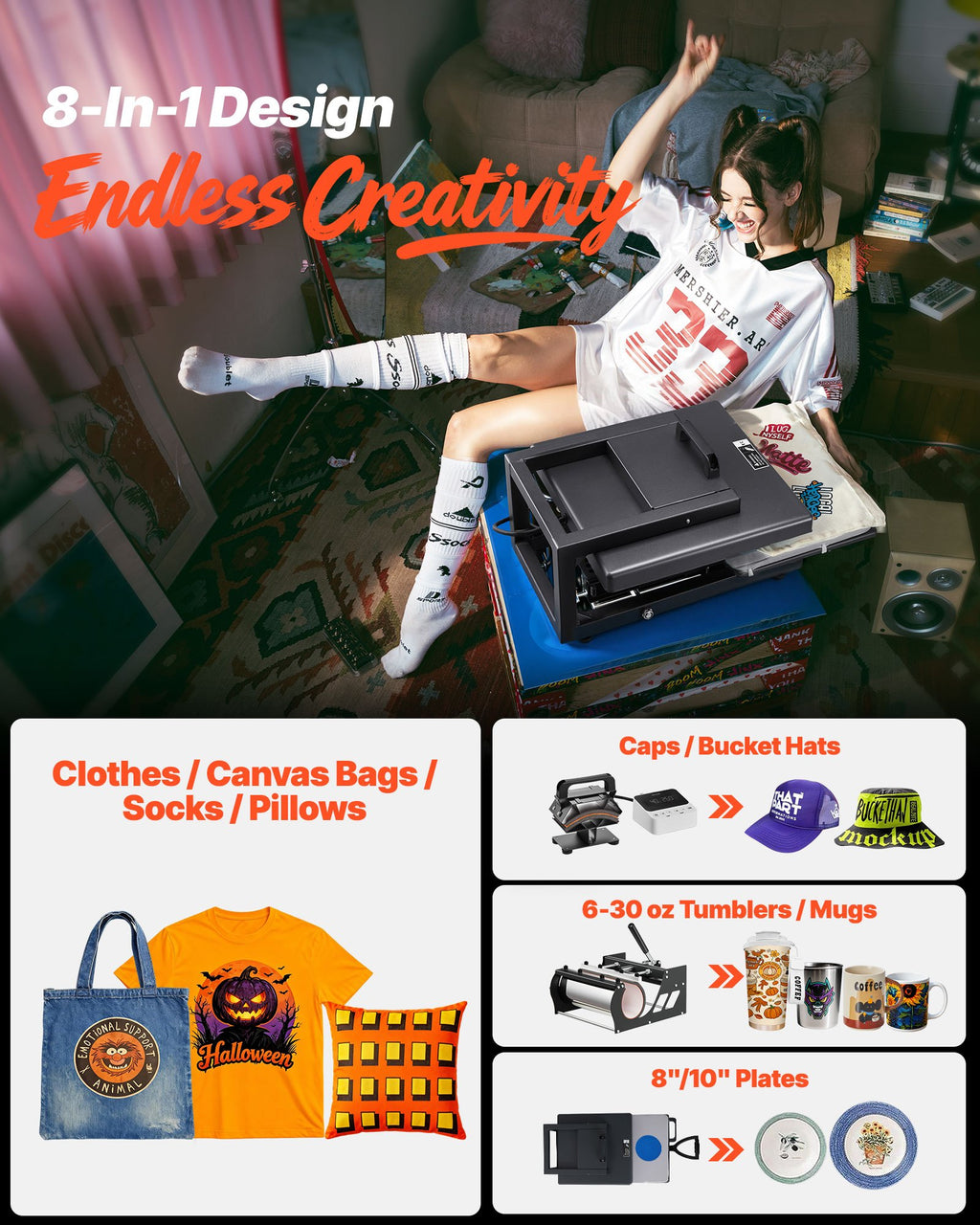8-in-1 Heat Press Machine 15x15 | High Pressure Sublimation Press for T-Shirts, Mugs & More