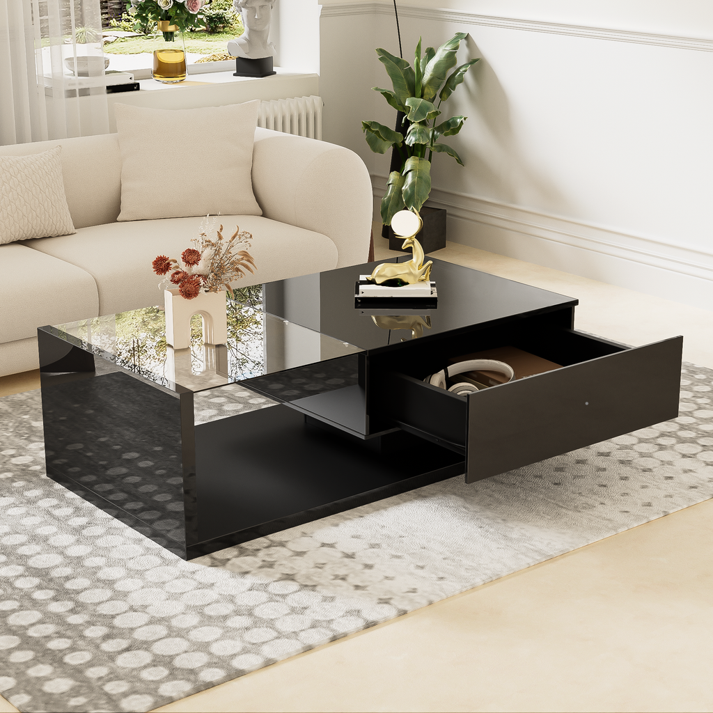 Coffee Table, High-gloss Black. Side Tables, Coffee Tables With Glass And LED